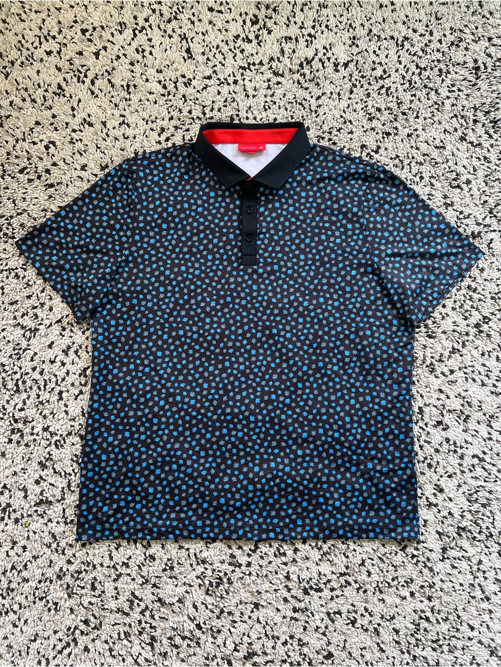 Redvanly Golf Polo Shirt Navy Blue Leaf Print Short Sleeve Stretch Men’s XXL